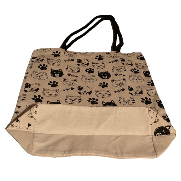 TOTE BAG Kitty Cats Canvas Reusable Shoulder Bag Cream Black Halloween - Picture 6 of 11